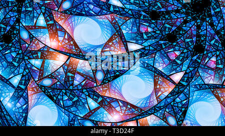 Blau leuchtende Glasmalerei fraktal, computer-generierte Zusammenfassung Hintergrund, 3D-Rendering Stockfoto