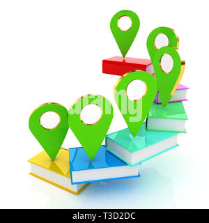 Bücher mit 3d-Zeiger. 3D-Darstellung Stockfoto
