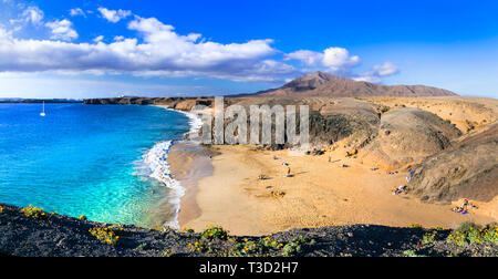 Schöne Papagayo Strand, Panoramaaussicht, Insel Lanzarote, Spanien Stockfoto