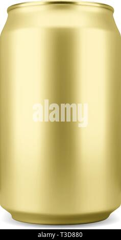 Realistische golden gefärbtes Aluminium Soft Drink oder Bier, auf weißem Hintergrund. Vector Illustration Stock Vektor