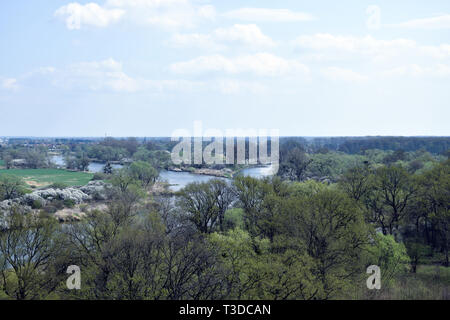 Luftaufnahme auf'Grady odrzanskie' - Odra River in der Nähe von Breslau. Natur Schutzgebiete "Natura 2000". Dolnoslaskie, Polen. Stockfoto
