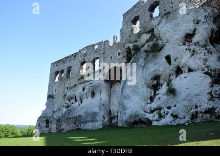 Die Ruinen der Burg von Ogrodzieniec, 'Trail von Nestern der Adler', Polen. Stockfoto