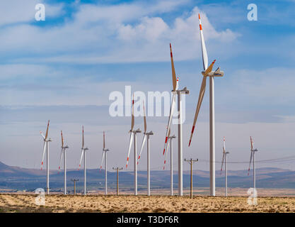 Windenergieanlagen in einem Windpark neben King's Highway in Ma'an governatorats in Jordanien. Stockfoto