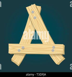 Die Buchstaben A-stylized vector Font aus Holzbohlen mit Eisen Nägel gehämmert wurden. Stock Vektor