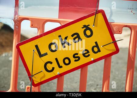 Geschlossenen Straße in Island Stockfoto