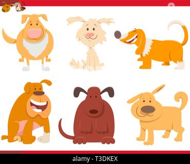 Cartoon Illustration der Lustige Hunde oder Welpen Haustiere Tier Zeichen Sammlung Stock Vektor