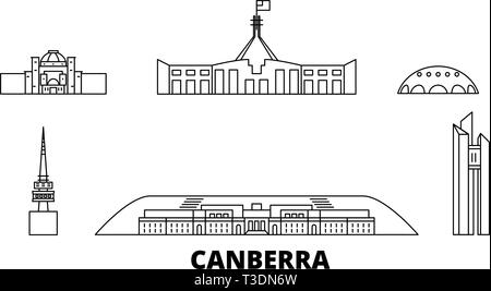 Australien, Canberra line Reisen Skyline. Australien, Canberra übersicht Stadt Vektor-illustration, Symbol, Reisen, Sehenswürdigkeiten, Wahrzeichen. Stock Vektor