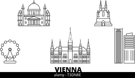 Österreich, Wien City Line reisen Skyline. Österreich, Stadt Wien Übersicht Stadt Vektor-illustration, Symbol, Reisen, Sehenswürdigkeiten, Wahrzeichen. Stock Vektor