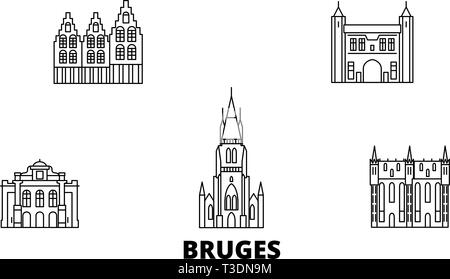Belgien, Brügge line Reisen Skyline. Belgien, Brügge Überblick Stadt Vektor-illustration, Symbol, Reisen, Sehenswürdigkeiten, Wahrzeichen. Stock Vektor