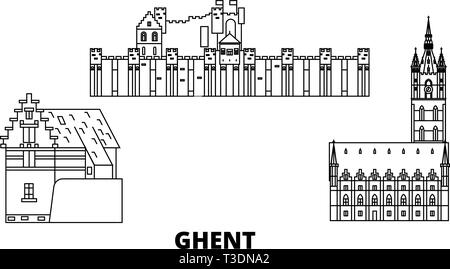 Belgien, Gent line Reisen Skyline. Belgien, Gent übersicht Stadt Vektor-illustration, Symbol, Reisen, Sehenswürdigkeiten, Wahrzeichen. Stock Vektor