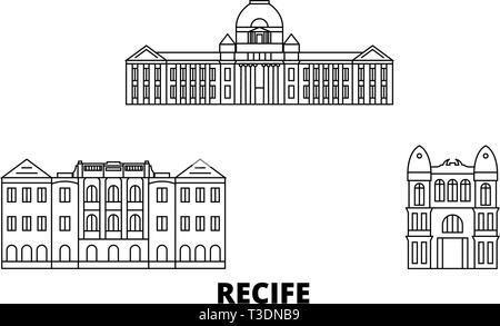 Brasilien, Recife line Reisen Skyline. Brasilien, Recife Umrisse Stadt Vektor-illustration, Symbol, Reisen, Sehenswürdigkeiten, Wahrzeichen. Stock Vektor