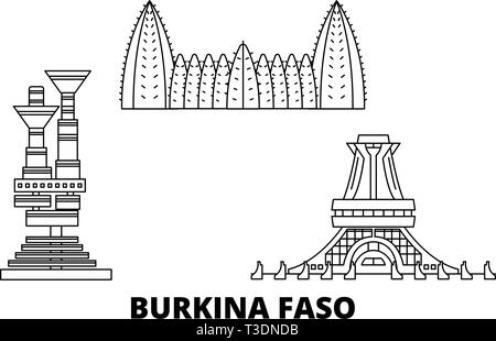 Burkina Faso line Reisen Skyline. Burkina Faso Umrisse Stadt Vektor-illustration, Symbol, Reisen, Sehenswürdigkeiten, Wahrzeichen. Stock Vektor