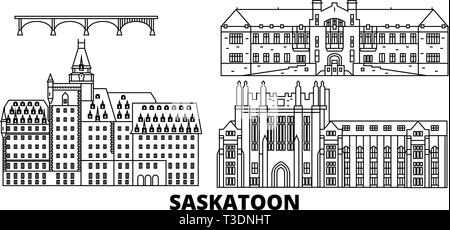 Kanada, Saskatoon line Reisen Skyline. Kanada, Saskatoon Umrisse Stadt Vektor-illustration, Symbol, Reisen, Sehenswürdigkeiten, Wahrzeichen. Stock Vektor