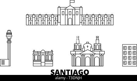 Chile, Santiago line Reisen Skyline. Chile, Santiago Umrisse Stadt Vektor-illustration, Symbol, Reisen, Sehenswürdigkeiten, Wahrzeichen. Stock Vektor