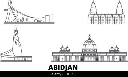 Cote Divoire, Abidjan line Reisen Skyline. Cote Divoire, Abidjan Umrisse Stadt Vektor-illustration, Symbol, Reisen, Sehenswürdigkeiten, Wahrzeichen. Stock Vektor