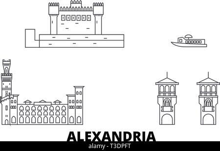 Ägypten, Alexandria line Reisen Skyline. Ägypten, Alexandria Umrisse Stadt Vektor-illustration, Symbol, Reisen, Sehenswürdigkeiten, Wahrzeichen. Stock Vektor