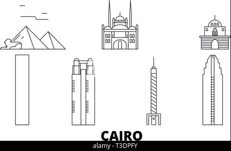 Ägypten, Kairo line Reisen Skyline. Ägypten, Kairo Überblick Stadt Vektor-illustration, Symbol, Reisen, Sehenswürdigkeiten, Wahrzeichen. Stock Vektor