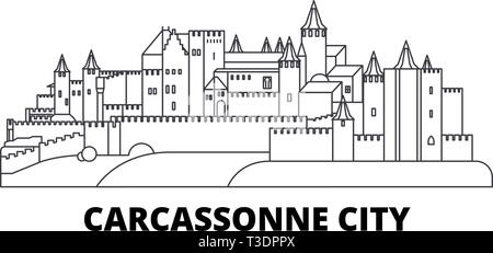 Frankreich, Carcassonne City Line reisen Skyline. Frankreich, Carcassonne übersicht Stadt Vektor-illustration, Symbol, Reisen, Sehenswürdigkeiten, Wahrzeichen. Stock Vektor