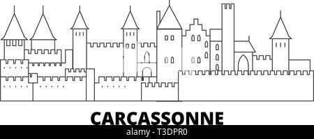 Frankreich, Carcassonne Referenzmarkenlinie reisen Skyline. Frankreich, Carcassonne umriss Sehenswürdigkeit Stadt Vektor-illustration, Symbol, Reisen, Sehenswürdigkeiten, Wahrzeichen. Stock Vektor