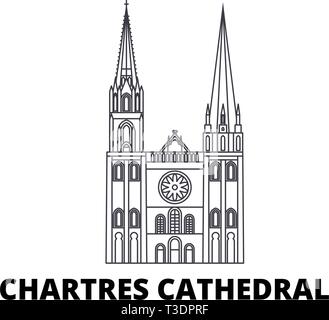 Frankreich, die Kathedrale von Chartres Referenzmarkenlinie reisen Skyline. Frankreich, die Kathedrale von Chartres Wahrzeichen Umrisse Stadt Vektor-illustration, Symbol, Reisen Stock Vektor