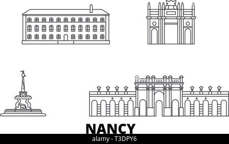 Frankreich, Nancy line Reisen Skyline. Frankreich, Nancy Umrisse Stadt Vektor-illustration, Symbol, Reisen, Sehenswürdigkeiten, Wahrzeichen. Stock Vektor