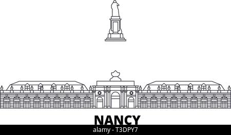 Frankreich, Nancy Referenzmarkenlinie reisen Skyline. Frankreich, Nancy Wahrzeichen Umrisse Stadt Vektor-illustration, Symbol, Reisen, Sehenswürdigkeiten, Wahrzeichen. Stock Vektor