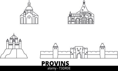 Frankreich, Provins line Reisen Skyline. Frankreich, Provins Umrisse Stadt Vektor-illustration, Symbol, Reisen, Sehenswürdigkeiten, Wahrzeichen. Stock Vektor