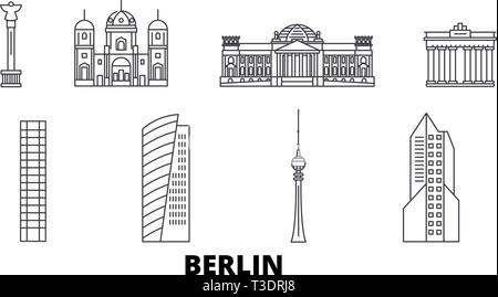 Deutschland, Berlin line Reisen Skyline. Deutschland, Berlin Übersicht Stadt Vektor-illustration, Symbol, Reisen, Sehenswürdigkeiten, Wahrzeichen. Stock Vektor