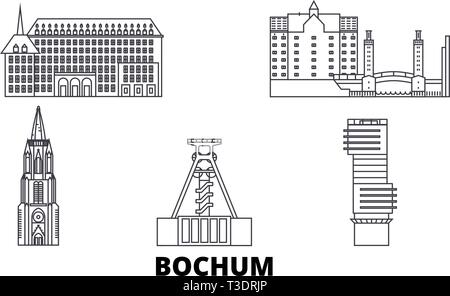 Deutschland, Bochum line Reisen Skyline. Deutschland, Bochum übersicht Stadt Vektor-illustration, Symbol, Reisen, Sehenswürdigkeiten, Wahrzeichen. Stock Vektor