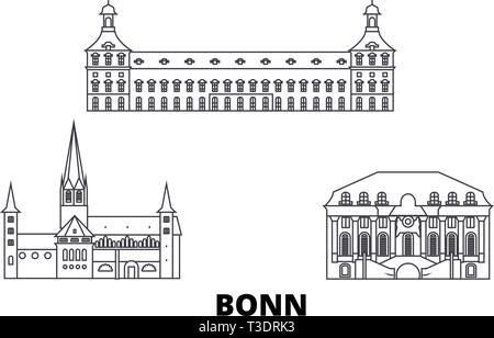 Deutschland, Bonn Leitung reisen Skyline. Deutschland, Bonn Gliederung Stadt Vektor-illustration, Symbol, Reisen, Sehenswürdigkeiten, Wahrzeichen. Stock Vektor