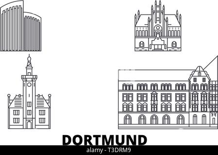 Deutschland, Dortmund line Reisen Skyline. Deutschland, Dortmund übersicht Stadt Vektor-illustration, Symbol, Reisen, Sehenswürdigkeiten, Wahrzeichen. Stock Vektor