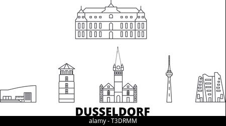 Deutschland, Düsseldorf line Reisen Skyline. Deutschland, Düsseldorf umriss Stadt Vektor-illustration, Symbol, Reisen, Sehenswürdigkeiten, Wahrzeichen. Stock Vektor