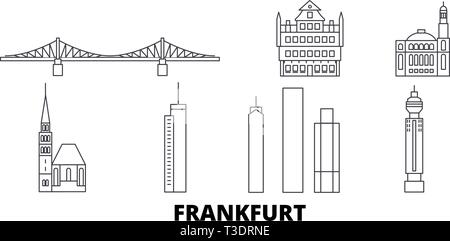 Deutschland, Frankfurt line Reisen Skyline. Deutschland, Frankfurt übersicht Stadt Vektor-illustration, Symbol, Reisen, Sehenswürdigkeiten, Wahrzeichen. Stock Vektor