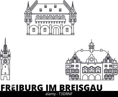 Deutschland, Freiburg im Breisgau line Reisen Skyline. Deutschland, Freiburg im Breisgau übersicht Stadt Vektor-illustration, Symbol, reisen Sehenswürdigkeiten Stock Vektor