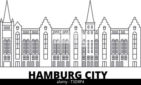 Deutschland, Hamburg City Line reisen Skyline. Deutschland, Hamburg City Übersicht Stadt Vektor-illustration, Symbol, Reisen, Sehenswürdigkeiten, Wahrzeichen. Stock Vektor