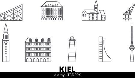 Deutschland, Kiel line Reisen Skyline. Deutschland, Kiel übersicht Stadt Vektor-illustration, Symbol, Reisen, Sehenswürdigkeiten, Wahrzeichen. Stock Vektor