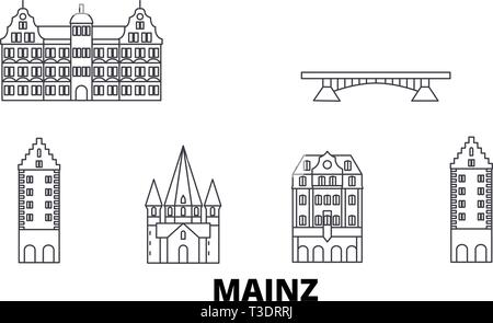 Deutschland, Mainz Leitung reisen Skyline. Deutschland, Mainz übersicht Stadt Vektor-illustration, Symbol, Reisen, Sehenswürdigkeiten, Wahrzeichen. Stock Vektor