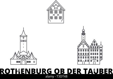 Deutschland, Rothenburg o.d. Tauber line Reisen Skyline. Deutschland, Rothenburg o.d. Tauber übersicht Stadt Vektor-illustration, Symbol, reisen Sehenswürdigkeiten Stock Vektor