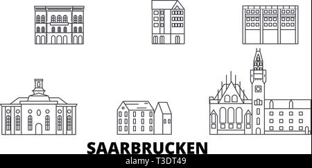 Deutschland, Saarbrücken line Reisen Skyline. Deutschland, Saarbrücken übersicht Stadt Vektor-illustration, Symbol, Reisen, Sehenswürdigkeiten, Wahrzeichen. Stock Vektor