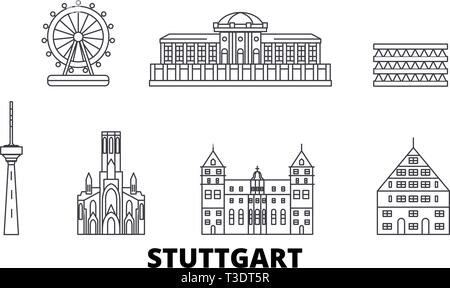 Deutschland, Stuttgart line Reisen Skyline. Deutschland, Stuttgart Übersicht Stadt Vektor-illustration, Symbol, Reisen, Sehenswürdigkeiten, Wahrzeichen. Stock Vektor