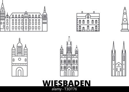 Deutschland, Wiesbaden line Reisen Skyline. Deutschland, Wiesbaden übersicht Stadt Vektor-illustration, Symbol, Reisen, Sehenswürdigkeiten, Wahrzeichen. Stock Vektor