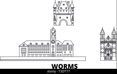 Deutschland, Worms Linie reisen Skyline. Deutschland, Worms übersicht Stadt Vektor-illustration, Symbol, Reisen, Sehenswürdigkeiten, Wahrzeichen. Stock Vektor