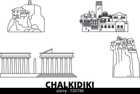 Griechenland, Chalkidiki line Reisen Skyline. Griechenland, Chalkidiki übersicht Stadt Vektor-illustration, Symbol, Reisen, Sehenswürdigkeiten, Wahrzeichen. Stock Vektor