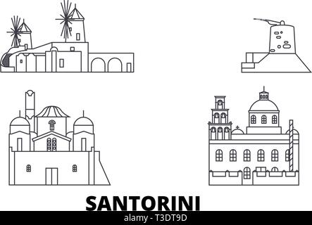 Griechenland, Santorini line Reisen Skyline. Griechenland, Santorin Überblick Stadt Vektor-illustration, Symbol, Reisen, Sehenswürdigkeiten, Wahrzeichen. Stock Vektor