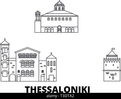 Griechenland, Thessaloniki line Reisen Skyline. Griechenland, Thessaloniki Umrisse Stadt Vektor-illustration, Symbol, Reisen, Sehenswürdigkeiten, Wahrzeichen. Stock Vektor