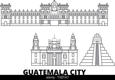 Guatemala, Guatemala City Line reisen Skyline. Guatemala, Guatemala Stadt, umriss Stadt Vektor-illustration, Symbol, Reisen, Sehenswürdigkeiten, Wahrzeichen. Stock Vektor