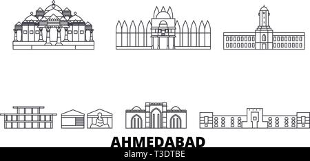 Indien, Ahmedabad line Reisen Skyline. Indien, Ahmedabad Umrisse Stadt Vektor-illustration, Symbol, Reisen, Sehenswürdigkeiten, Wahrzeichen. Stock Vektor