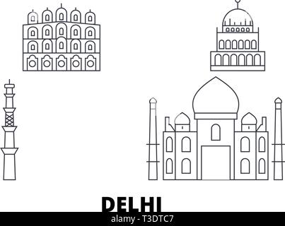 Indien, Delhi City Line reisen Skyline. Indien, Delhi Stadt Gliederung Stadt Vektor-illustration, Symbol, Reisen, Sehenswürdigkeiten, Wahrzeichen. Stock Vektor
