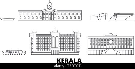 Indien, Kerala line Reisen Skyline. Indien, Kerala Umrisse Stadt Vektor-illustration, Symbol, Reisen, Sehenswürdigkeiten, Wahrzeichen. Stock Vektor