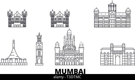 Indien, Mumbai 2 Line reisen Skyline. Indien, Mumbai 2 Gliederung Stadt Vektor-illustration, Symbol, Reisen, Sehenswürdigkeiten, Wahrzeichen. Stock Vektor